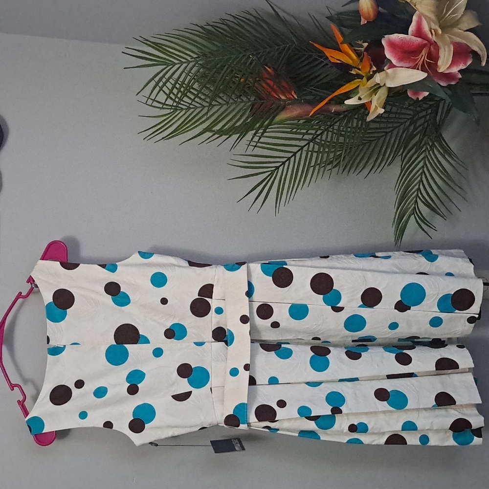 Muse White Dress Turquoise Brown Polka Dots Matching Belt Size 6 - Picture 8 of 8